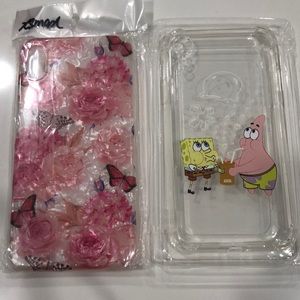 Two IPhone XR cases one Pink Floral one Sponge Bob